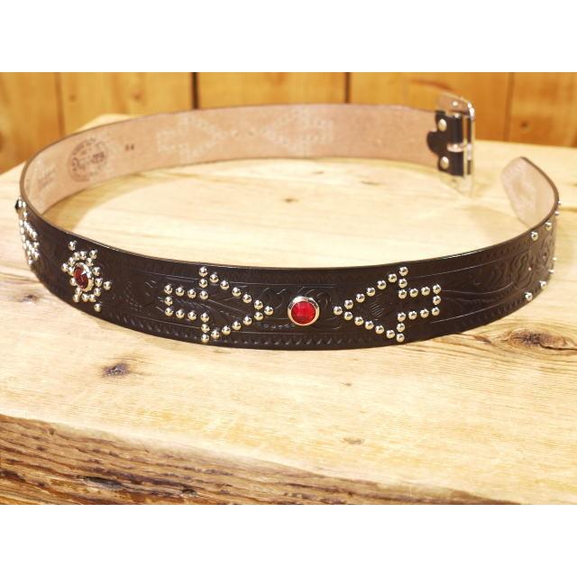 エースウエスタンベルト✖️ダッパーズ　エンボス加工黒レザーベルト エースウエスタンベルト✖️ダッパーズ エンボス加工黒レザーベルト