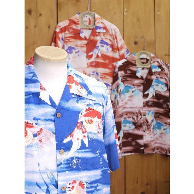 サンサーフ SS38802 GOLD FISH レーヨンハワイアンシャツ ネイビー ブラウン オレンジ SUN SURF | SUN SURF