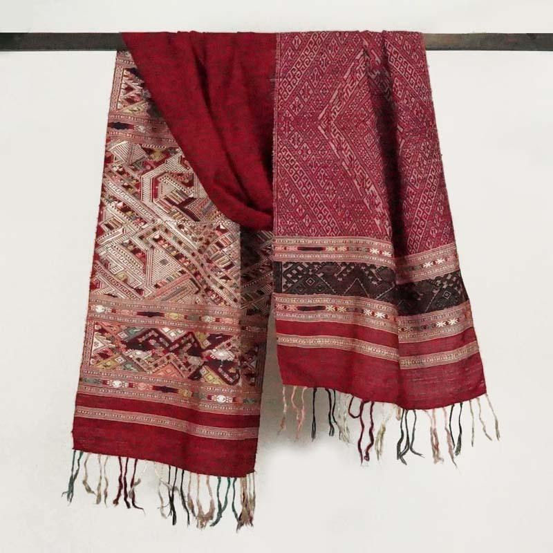 ラオス　シルク織物　手織　タペストリー ラオス シルク織物 手織 タペストリー