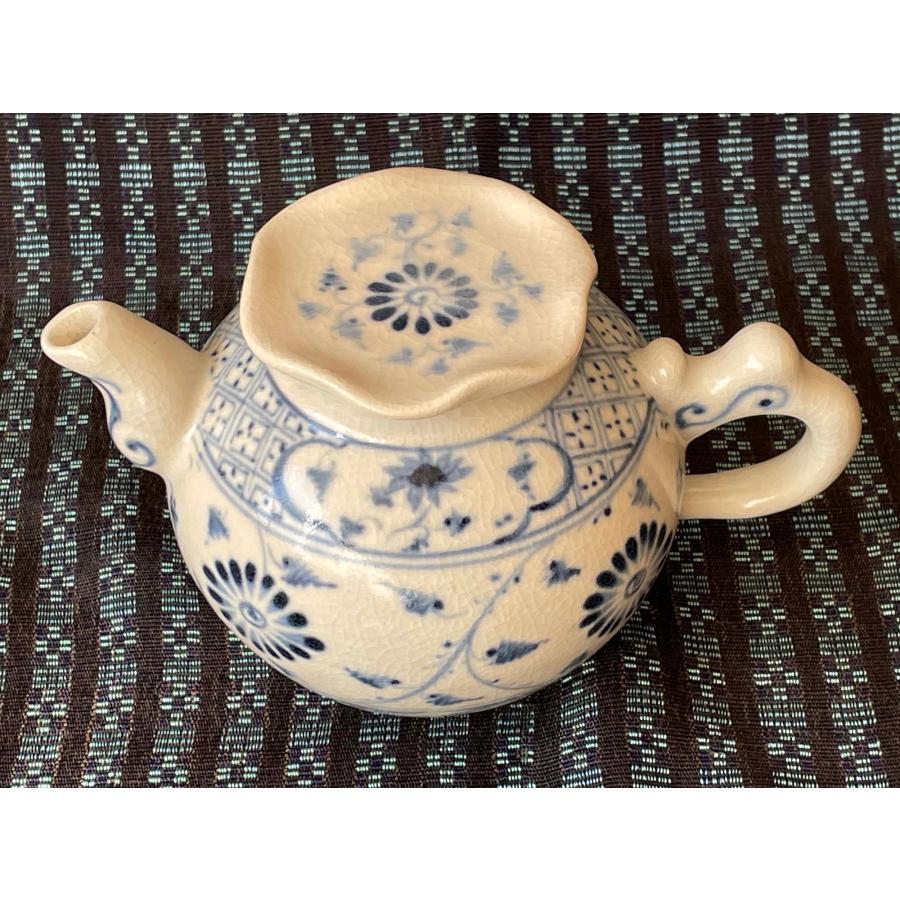 安南焼・アナミス ミニ染付花器 鑑賞台付 一輪挿し ヴィンテージ レア