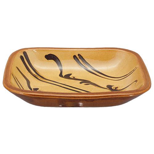 和食器 布志名焼 湯町窯 角 大皿 19.5cm 浪紋濃茶 黄釉 : うつわの店