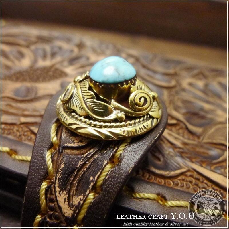 コンチョ/ブラス/真鍮/ターコイズ/レザーウォレット/革財布などの  