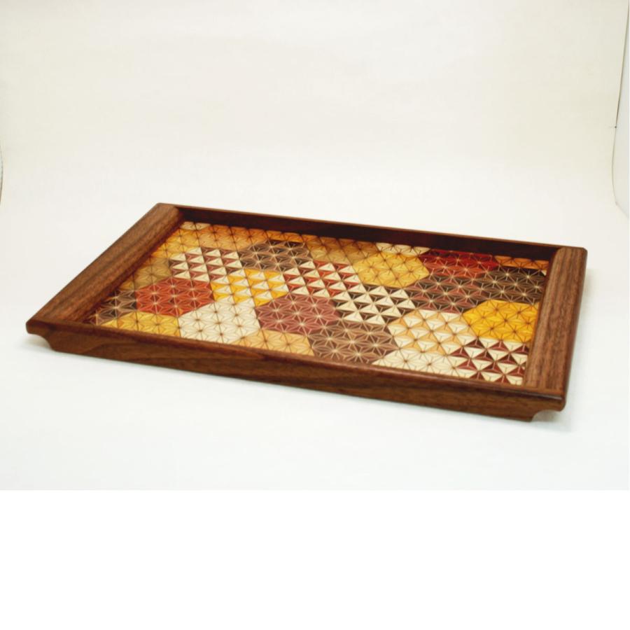 寄木細工 トレイ・お盆 木製　亀甲(中)　麻の葉　 | 