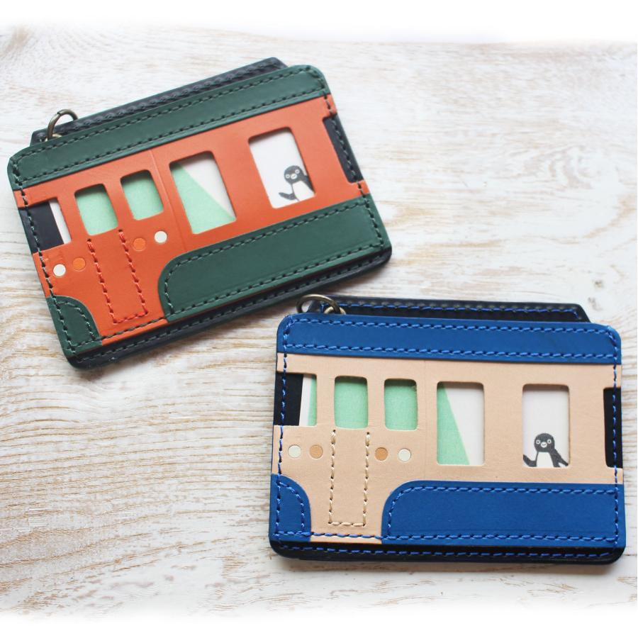 電車パスケース オレンジ・緑 革 レザー : crafta shopヤフー店 電車パスケース オレンジ・緑 革 レザー : crafta shopヤフー店