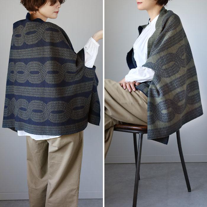 タグ付　nico ストール　ポンチョ マフラー　ウール　サイフク　五泉ニット SAIFUKU(サイフク) mino(みの) nico ストール ポンチョ 大きな縄
