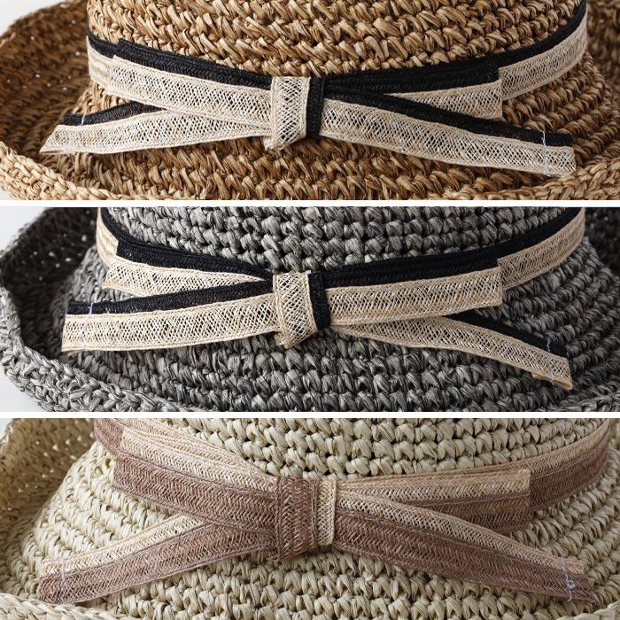 岡本帽子(おかもとぼうし) 和紙 ペーパー 鍵編み リボン付き 麦わら