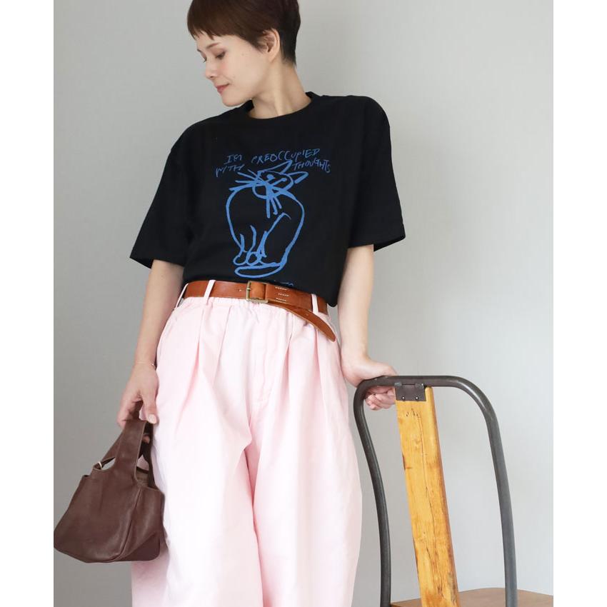 HARVESTY(ハーベスティ) イワサトミキ プリントボックス Tシャツ CAT-2 レディース /岡山 倉敷 児島 定番服 ブランド イラスト 半袖 ゆったり 猫 シンプル 春 夏の画像
