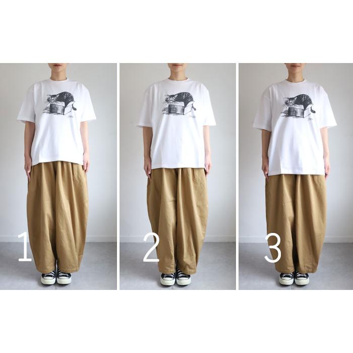 HARVESTY(ハーベスティ) イワサトミキ プリントボックス Tシャツ CAT-2 レディース /岡山 倉敷 児島 定番服 ブランド イラスト 半袖 ゆったり 猫 シンプル 春 夏の画像
