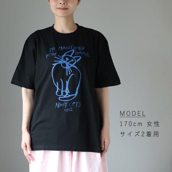 HARVESTY(ハーベスティ) イワサトミキ プリントボックス Tシャツ CAT-2 レディース /岡山 倉敷 児島 定番服 ブランド イラスト 半袖 ゆったり 猫 シンプル 春 夏の画像