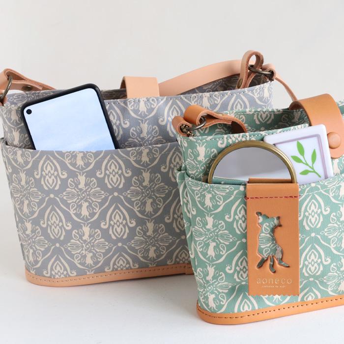 aoneco(アオネコ) ダマスク柄 バケット ミニ ショルダーバッグ 横型 / 保護猫 支援 寄付 ブランド 日本製 レディース 肩掛け ポシェット 斜めがけ 猫 ネコ 本革 | aoneco | 11