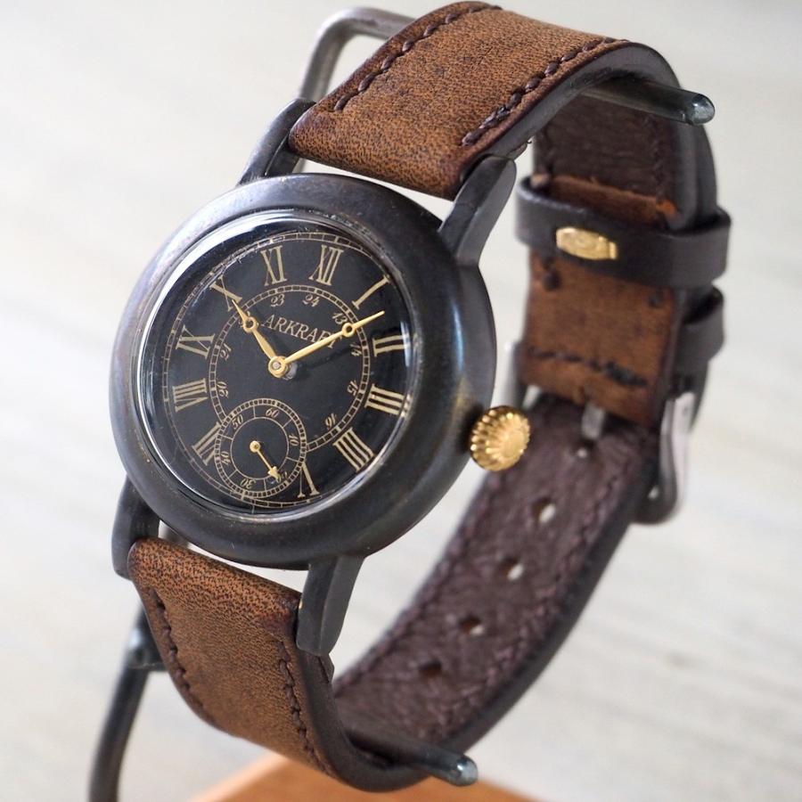 手作り腕時計 ハンドメイド ARKRAFT(アークラフト) Hathaway 黒文字盤 ローマ数字 プレミアムストラップ/メンズ レディース ユニセックス 男女兼用 ペアウォッチ
