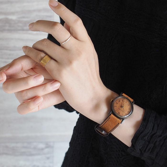 手作り腕時計 ハンドメイド ARKRAFT(アークラフト) Dennis Medium 革文字盤/メンズ レディース ユニセックス 男女兼用 ペアウォッチ お揃い ハンドメイド レディース ユニセックス 男女兼用 プエブロキャメル 茶色 ブラウン
