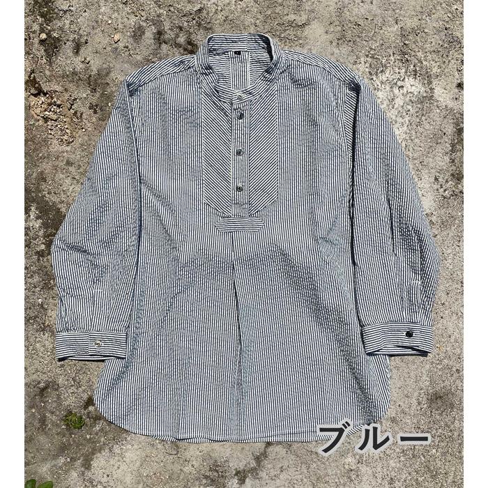 graphzero(グラフゼロ) フィッシャーマン プルオーバーシャツ 8分袖 レディース メンズ 男女兼用 / 岡山 倉敷 児島 ジーンズ デニム ブランド シャツ ストライプ