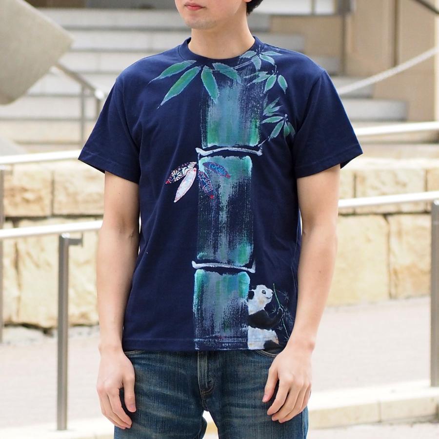 手描き竹柄袖リブロングTシャツ XS ネイビー 男女兼用 秋冬 和柄 和風 紺色 手描き竹柄袖リブロングTシャツ XS ネイビー 長袖 秋冬 和柄 和風 紺色