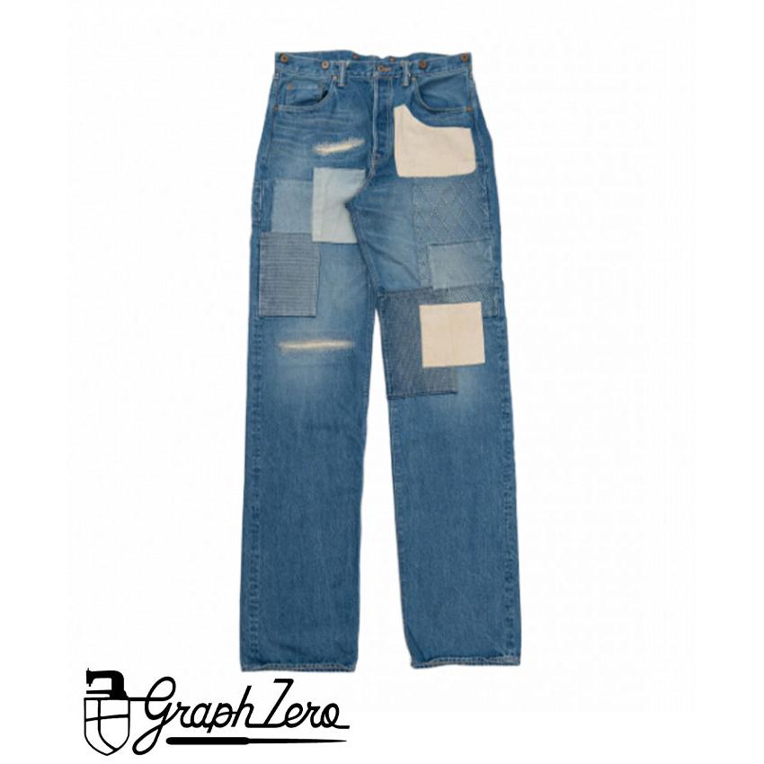 定価12万 パパス 羊革 インディゴデニム パッチワーク 加工 ベスト 48 graphzero（グラフゼロ） 13oz リメイク ヘリテージジーンズ パッチ