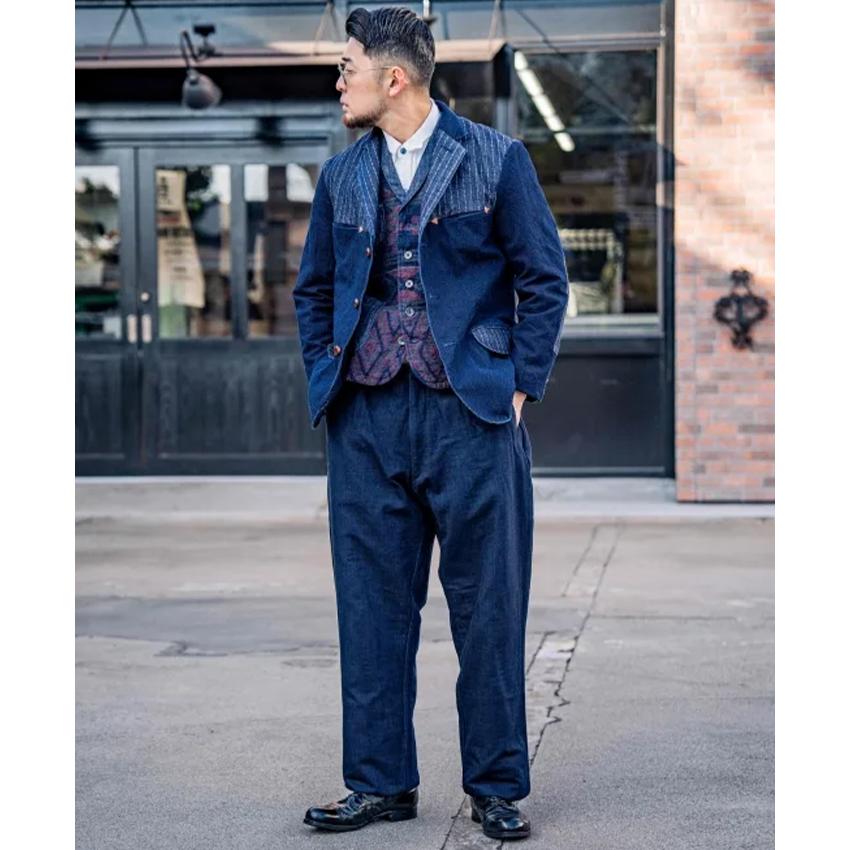 グラフゼロ 斜子織り×刺子切り替え デニムテーラードジャケット インディゴ L graphzero graphzero(グラフゼロ) 斜子織り（刺子）テーラード