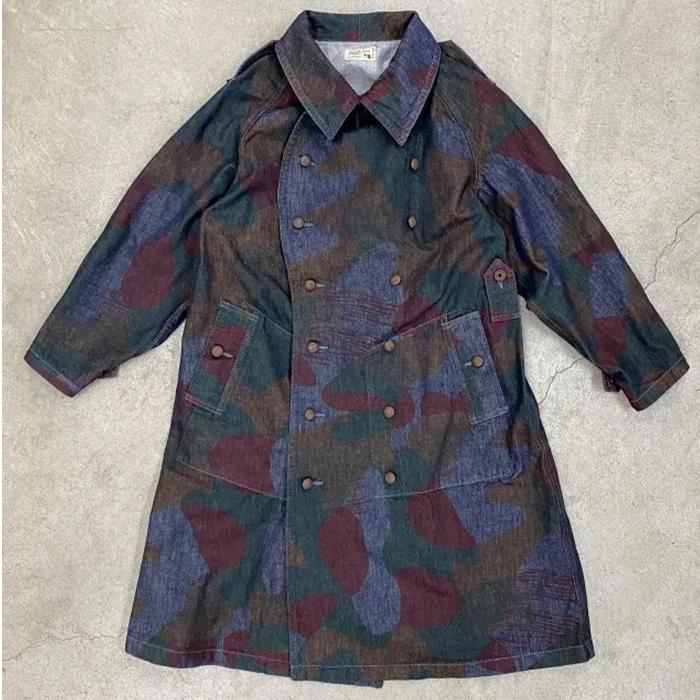 【極美品】グラフゼロ XL デニム ロング トレンチコート 総柄 マルチカラー graphzero（グラフゼロ） モーターサイクルコート 迷彩デニム メンズ