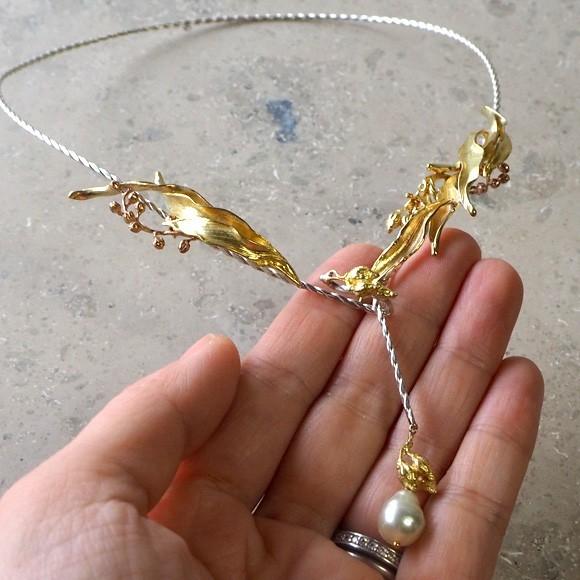 手作りアクセサリー パール 銅 真鍮 シルバー ボヌール ネックレス