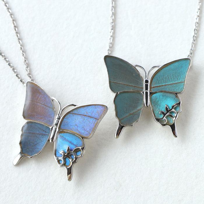 naturama(ナチュラマ) ブルーモルフォ蝶のネックレス シルバー L