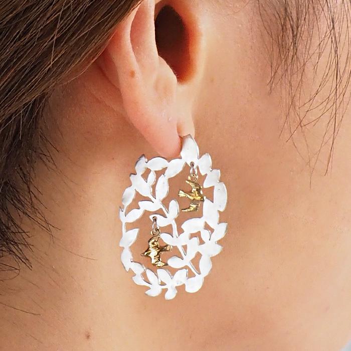 sasakihitomi(ササキヒトミ) 森のことりピアス シルバー925＆真鍮 両耳