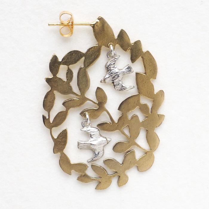 sasakihitomi(ササキヒトミ) 森のことり ピアス 真鍮 18金コーティング