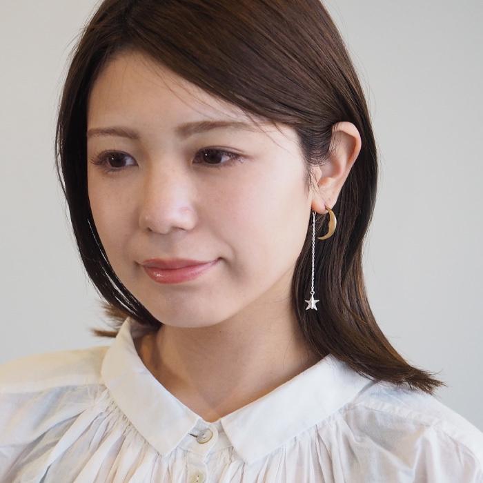 sasakihitomi(ササキヒトミ) 月と星のピアス Sサイズ・真鍮の月 