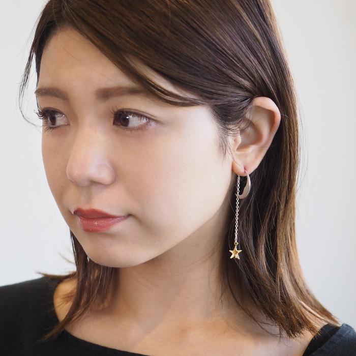 sasakihitomi(ササキヒトミ) 月と星のピアス Sサイズ・シルバーの月