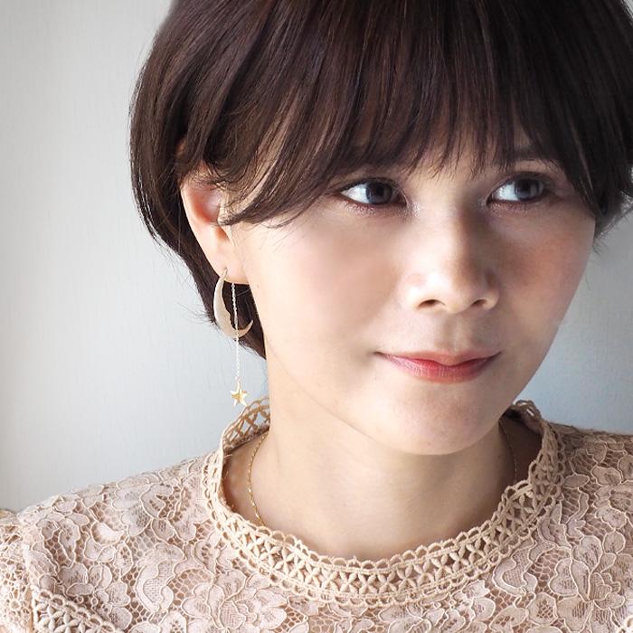 sasakihitomi(ササキヒトミ) 月と星のピアス シルバーの月＆真鍮の星