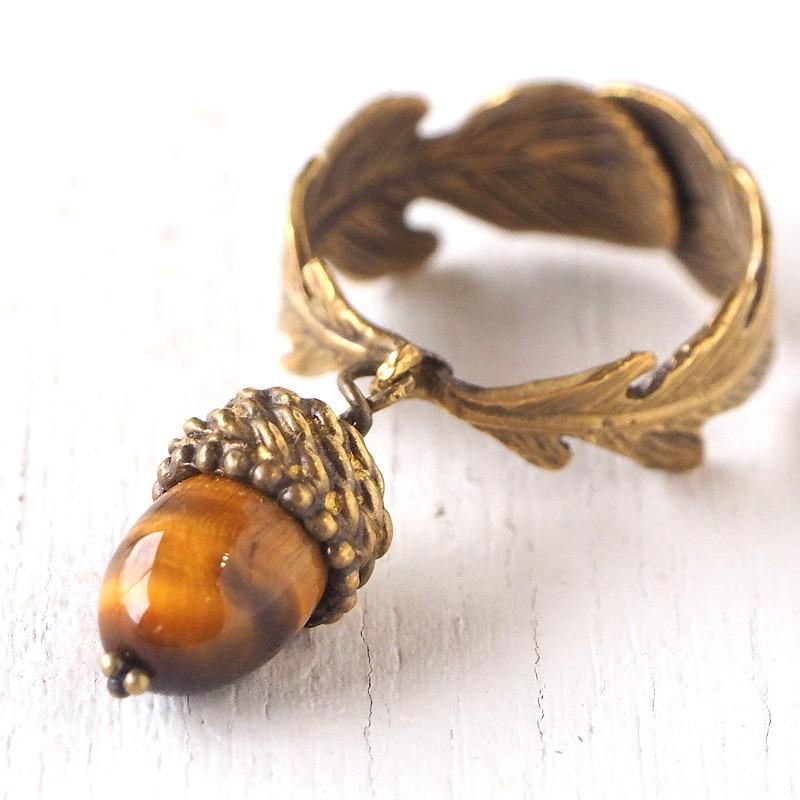 sasakihitomi（ササキヒトミ） どんぐりリング 真鍮＆天然石 タイガー