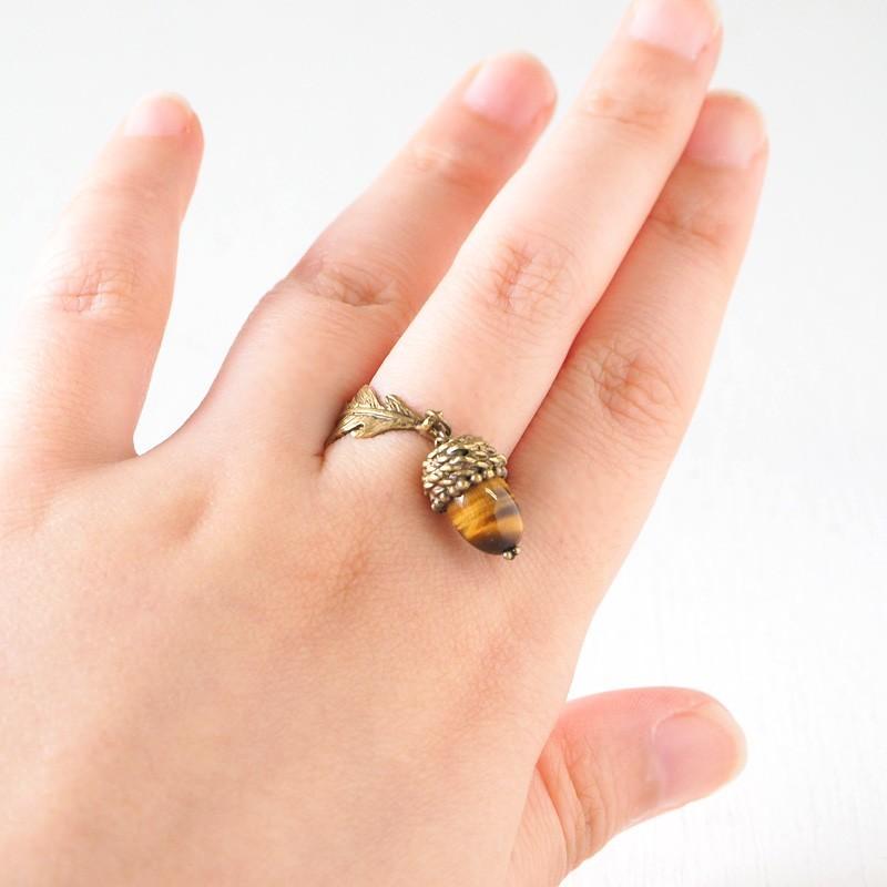 sasakihitomi（ササキヒトミ） どんぐりリング 真鍮＆天然石 タイガー