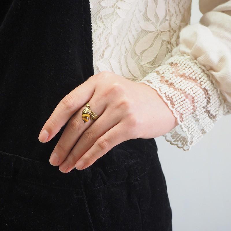 sasakihitomi（ササキヒトミ） どんぐりリング 真鍮＆天然石 タイガー