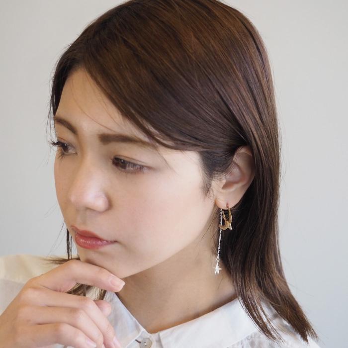 sasakihitomi（ササキヒトミ） つばめと星ピアス 片耳 真鍮＆シルバー