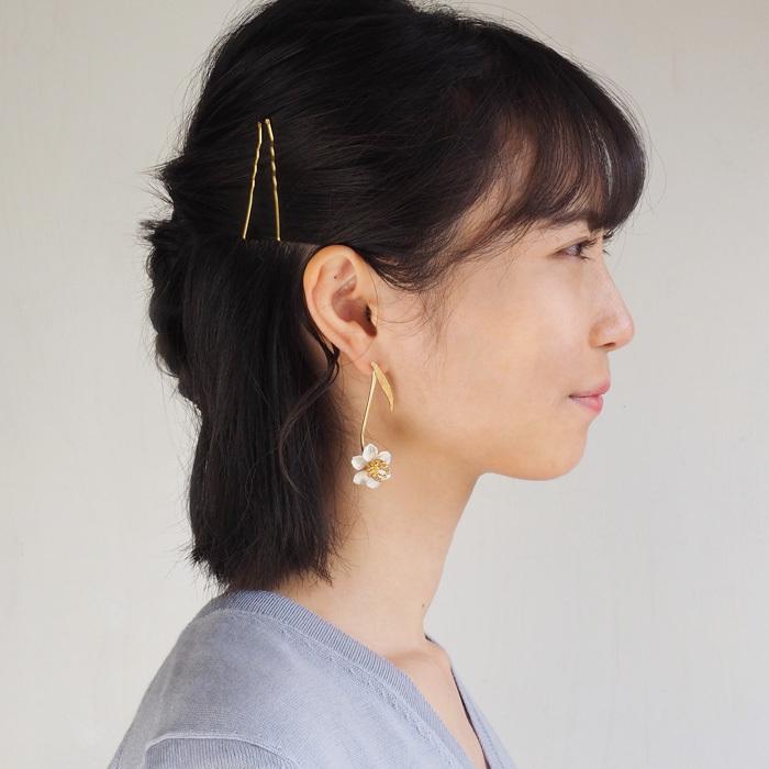 ハンドメイドピアス 23.トンボ玉風ビーズ アシメデザイン シルバー フックピアス