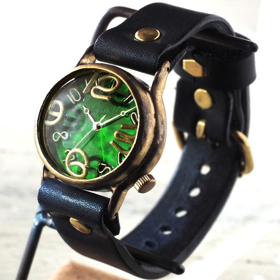 手作り腕時計 ハンドメイド 渡辺工房 “On Time-B” クリアグリーン文字