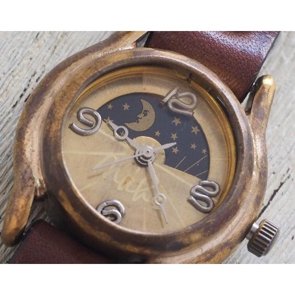 渡辺工房 腕時計 レディース シルバー数字 SUN＆MOON 手作り腕時計 ハンドメイド 渡辺工房 レディースブラス シルバー数字