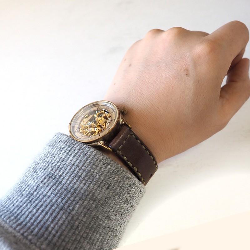 手作り腕時計 ハンドメイド 渡辺工房 自動巻き 裏スケルトン アラビア