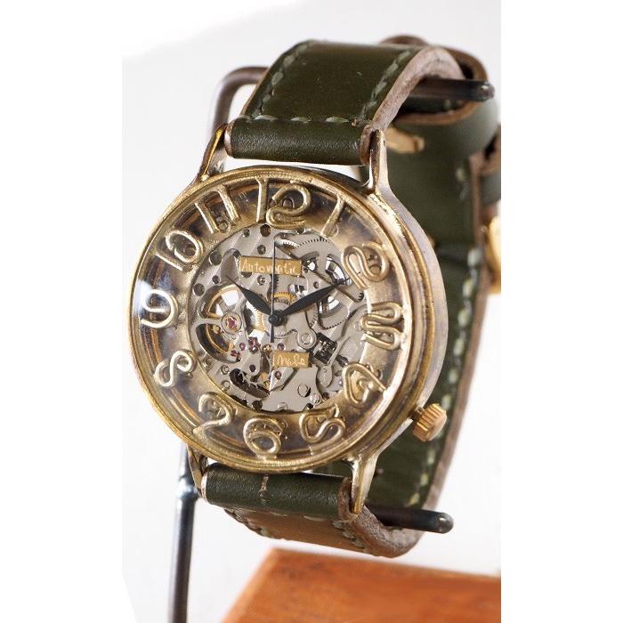 稼働✨ 渡辺工房　腕時計　スケルトン　シルバー刻印　ハンドメイド　自動巻き 手作り腕時計 ハンドメイド 渡辺工房 手巻き式 裏スケルトン