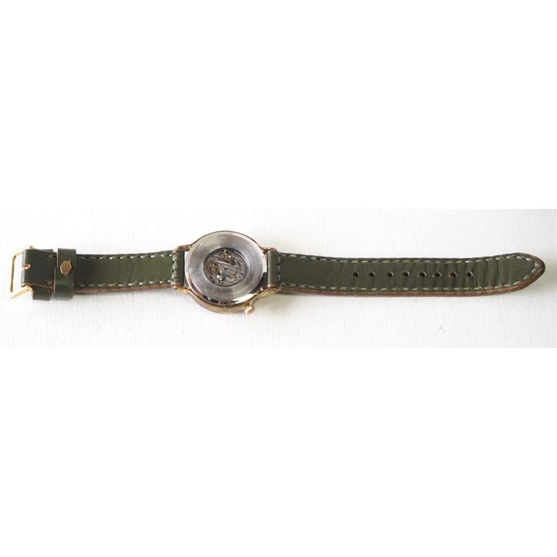 手作り腕時計 ハンドメイド 渡辺工房 自動巻き 裏スケルトン 42mm ジャンボブラス 手縫いベルト/メンズ レディース ユニセックス 男女兼用 ペア ペアウォッチの画像