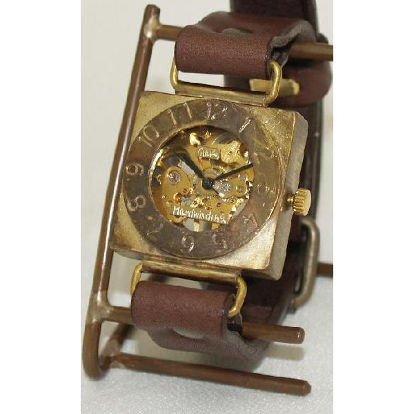 【渡辺工房】 スケルトン式ブラウンレザー腕時計 渡辺工房】 スケルトン式ブラウンレザー腕時計 渡辺工房 手作り腕時計