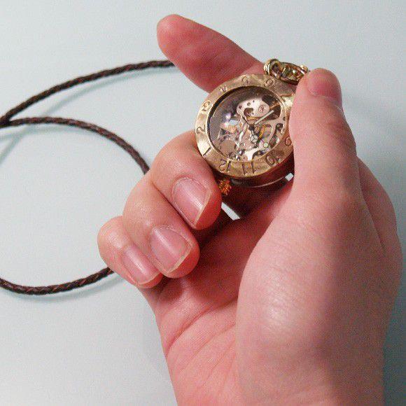 手作り懐中時計 ハンドメイド 渡辺工房 手巻き式 裏スケルトン ジャンボブラス/メンズ レディース ユニセックス 男女兼用の画像