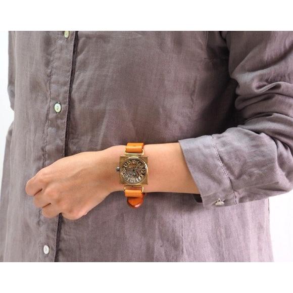 手作り腕時計 ハンドメイド 渡辺工房 手巻き式 裏スケルトン スクエア