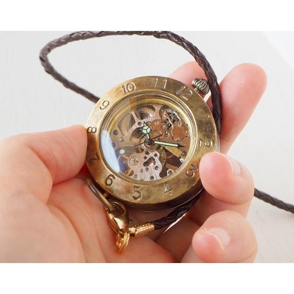 早割クーポン 手作り懐中時計 ハンドメイド 渡辺工房 手巻き裏スケルトン ジャンボブラス アンティーク調 真鍮 アラビア数字 交換無料 Www Thedailyspud Com