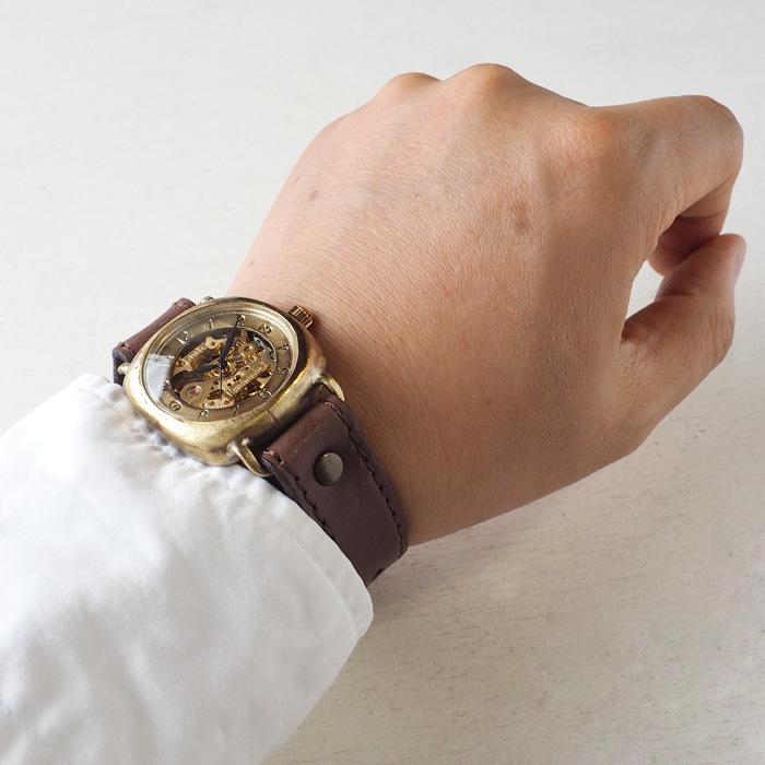 機械式 手巻き腕時計 クッションケース 34mm アラビア数字 ミシン