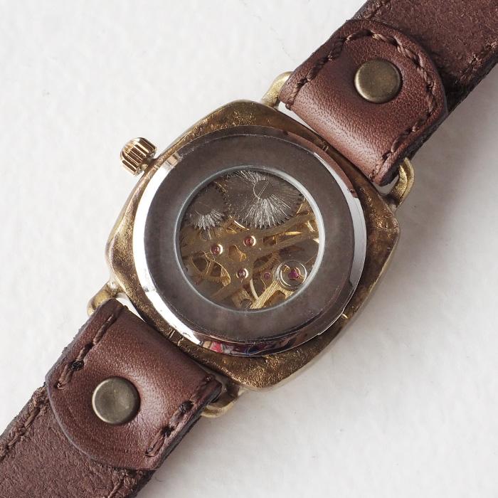 機械式 手巻き腕時計 クッションケース 34mm アラビア数字 ミシン
