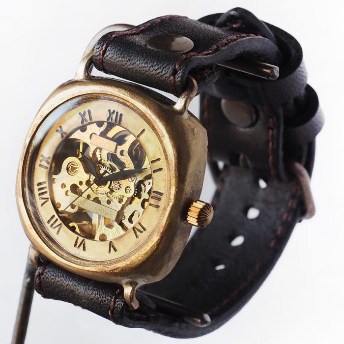 機械式 手巻き腕時計 クッションケース 38mm ローマ数字 ミシン