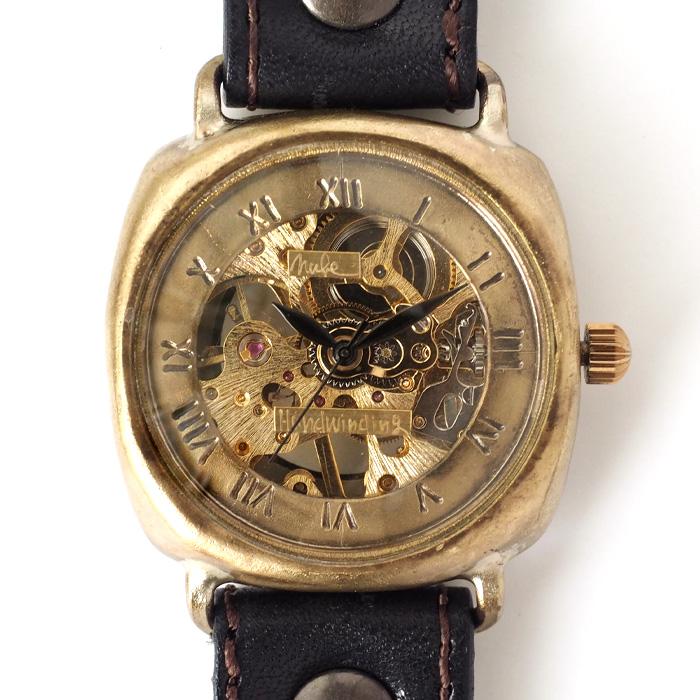 機械式 手巻き腕時計 クッションケース 38mm ローマ数字 ミシン