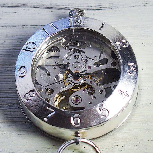 手作り懐中時計 ハンドメイド 渡辺工房 手巻き式 裏スケルトン