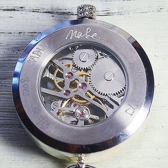 手作り懐中時計 ハンドメイド 渡辺工房 手巻き式 裏スケルトン