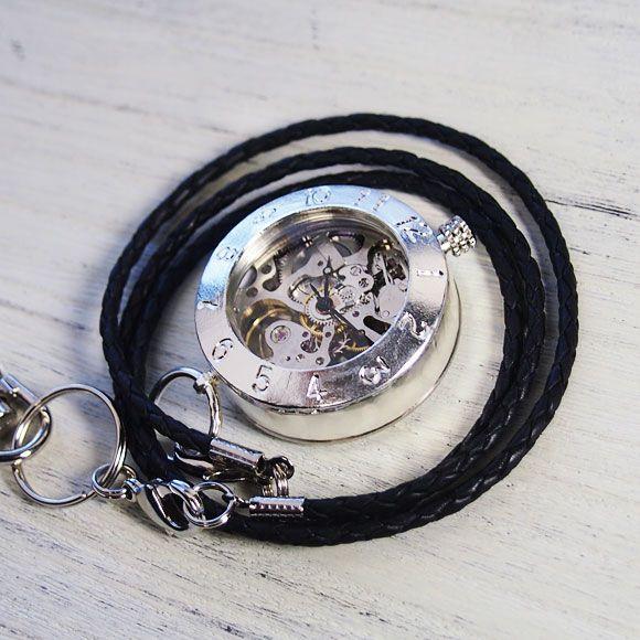 手作り懐中時計 ハンドメイド 渡辺工房 手巻き式 裏スケルトン