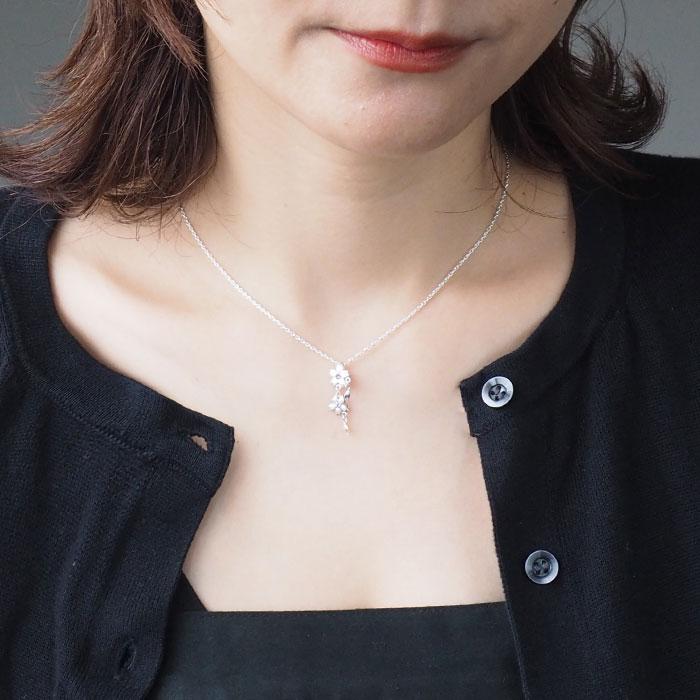 2種】エス 桜ネックレス シルバー925 石入り 桜2つタイプ レディース